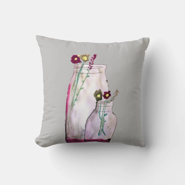 Coussin Fleurs sauvages d'aquarelle Whimsical en vase (Recto)