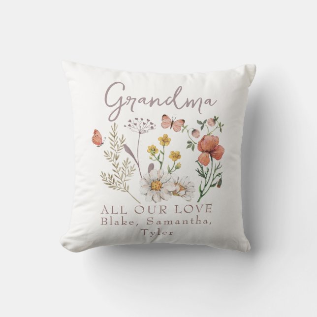 Coussin Fleurs sauvages de grand-mère personnalisés (Recto)