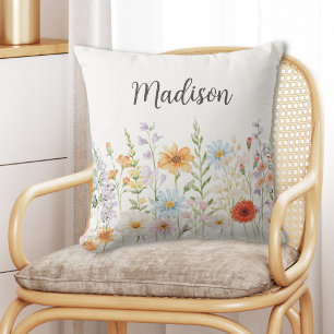 Coussin Fleurs Sauvages Florales Botaniques Aquarelle Mono