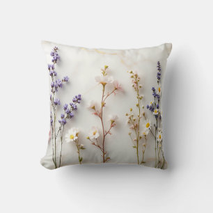 Coussin Fleurs sauvages pastel doux Art floral en verre te