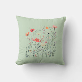 Coussin Fleurs sauvages Pastel Green Design, brise d'été,
