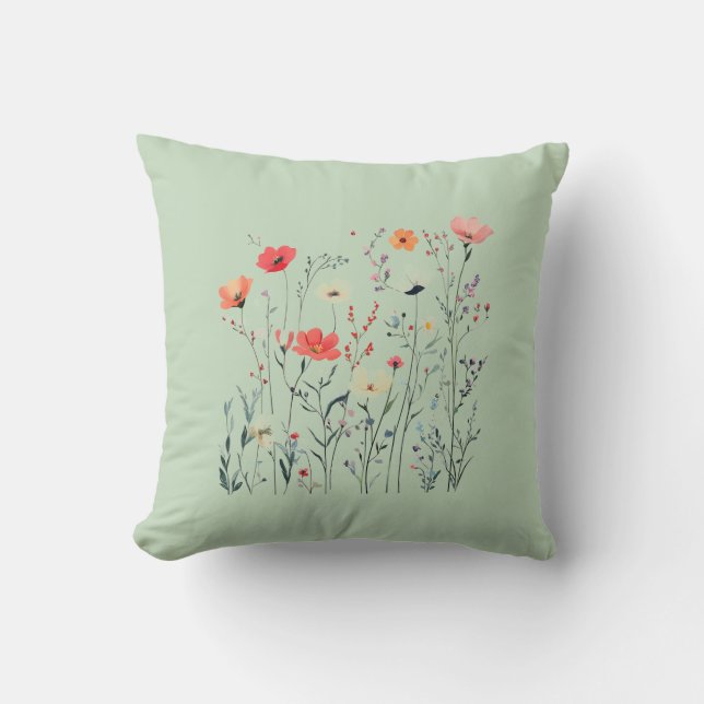 Coussin Fleurs sauvages Pastel Green Design, brise d'été, (Recto)