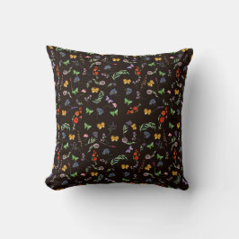 Coussin Fleurs sauvages romantiques et papillons noirs