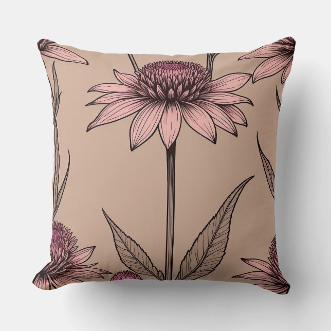 Coussin Fleurs sauvages roses et Brown (Recto)