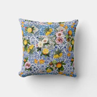 Coussin Fleurs siciliennes et motif citron
