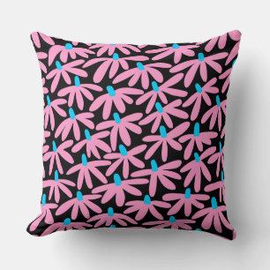 Coussin Fleurs stylisées - Rose, Bleu ciel et Noir