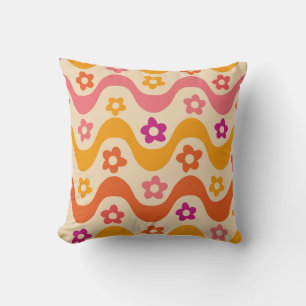 Coussin Fleurs Super mignonnes motif sur ondes rétro