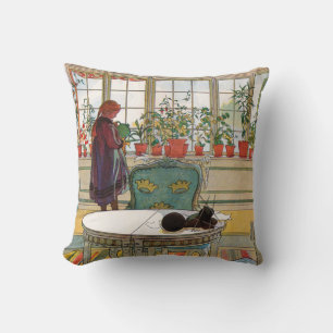 Coussin Fleurs sur le rebord de la fenêtre par Carl Larsso