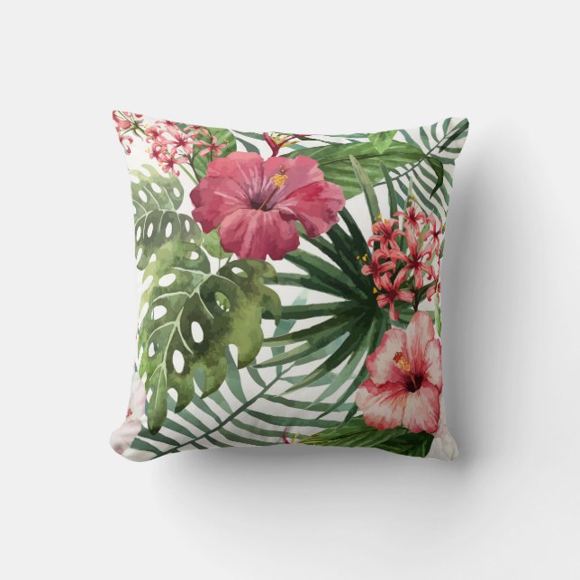 Coussin Fleurs tropicales Aquarelle Moderne Florale fine (Recto)