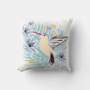 Coussin Fleurs tropicales, colibris.
