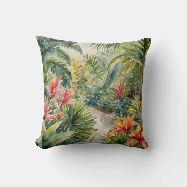 Coussin Fleurs tropicales Jardin Feuille Aquarelle (Recto)
