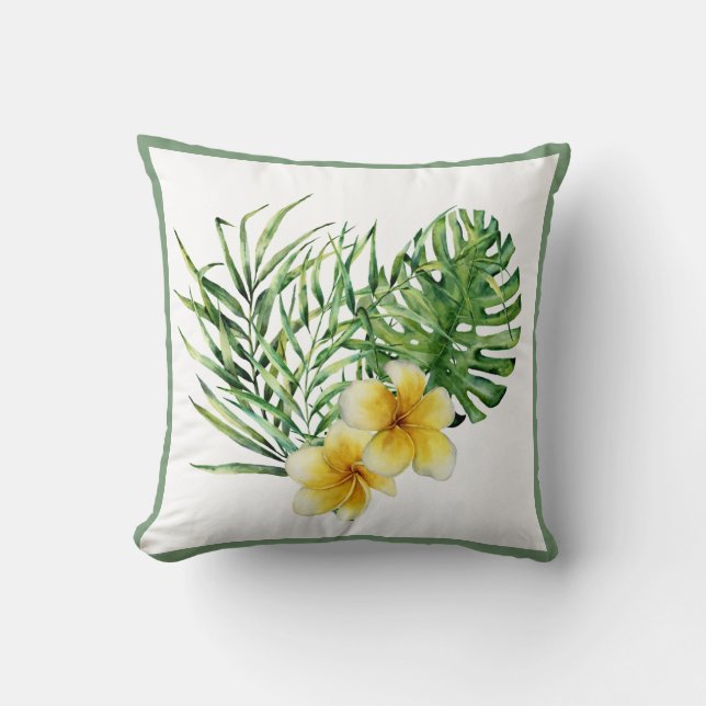 Coussin Fleurs tropicales Jaunes Verdure botanique Moderne (Recto)