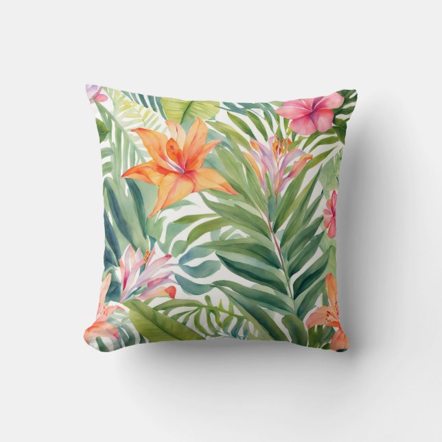 Coussin Fleurs tropicales style hawaïen Feuille (Recto)