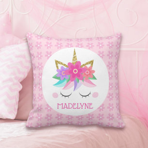 Coussin Fleurs Unicorne Or rose marguerite Personnalisée F