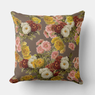 Coussin Fleurs vintages de chrysanthème sur Mocha Brown fo