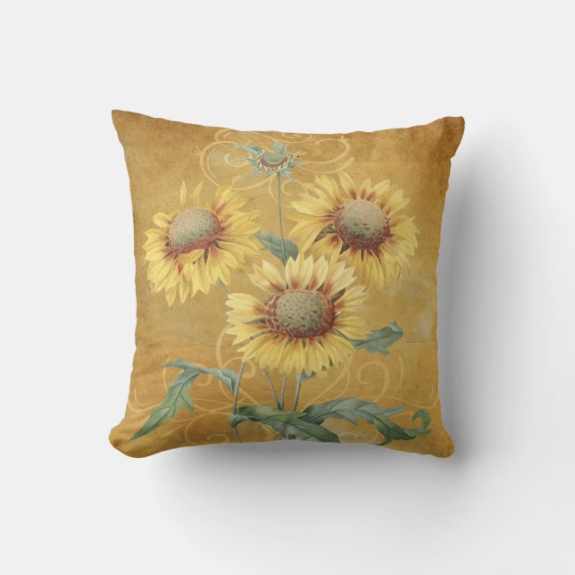 Coussin Fleurs vintages de Gaillardia Jaune (Recto)
