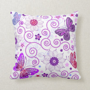 Coussin Fleurs vintages et carreau de papillons