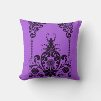 Coussin fleurs violettes et impression de volutes