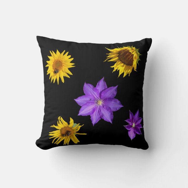 Coussin Fleurs violettes et jaunes Lancer l'oreiller (Recto)