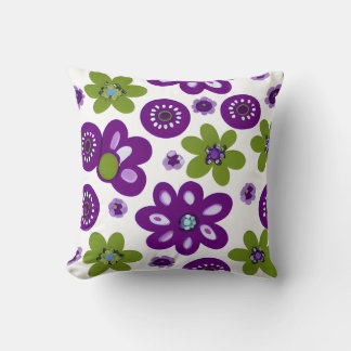 Coussin Fleurs violettes et vertes