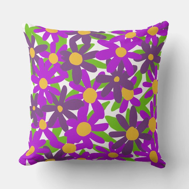 Coussin Fleurs violettes et vertes (Recto)