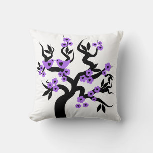 Coussin Fleurs violettes Inséparables sakura cerisier