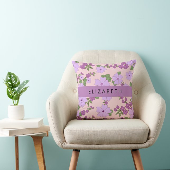 Coussin Fleurs Violettes, Motif De Fleurs, Votre Nom (Chaise)