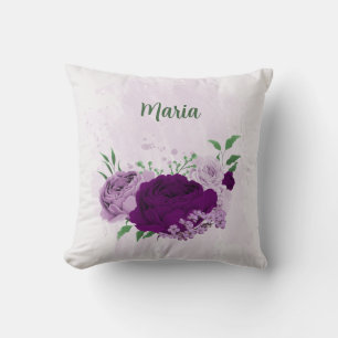 Coussin fleurs violettes verdure