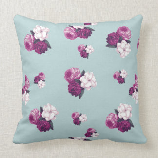 Coussin Fleurs violettes Vintages sur l'oreiller bleu clai