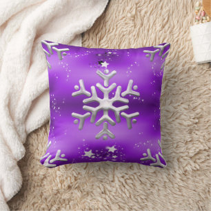 Coussin Flocon de neige argenté Noël pourpre