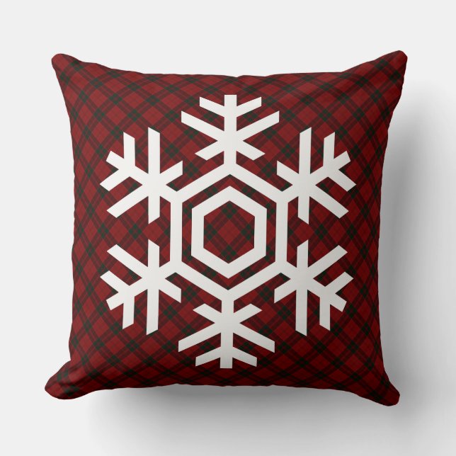 Coussin Flocon de neige blanc sur un motif de tartan rouge (Recto)