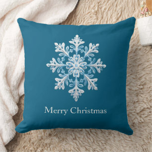 Coussin Flocon de neige bleu clair en teck