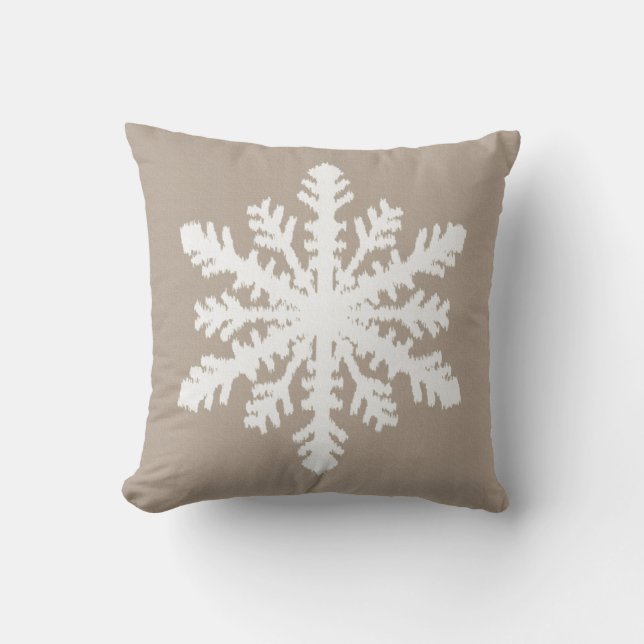 Coussin Flocon de neige d'Ikat - Taupe bronzage et blanc (Recto)
