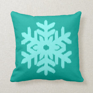 Coussin Flocon de neige d'Ikat - turquoise et aqua