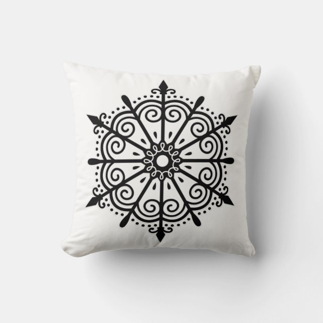 Coussin Flocon de neige Élégant Noir Blanc Noël (Recto)