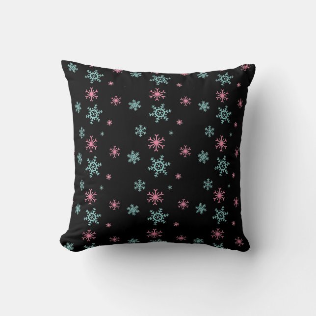 Coussin Flocon de neige rose et bleu Motif Noël hiver (Recto)
