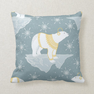Coussin flocon de Noël d'hiver ours polaire iceberg bleu