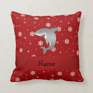 Coussin Flocons de neige nommés personnalisés de rouge d