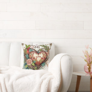 Coussin floral à coeur d'amour de la Saint-Valenti