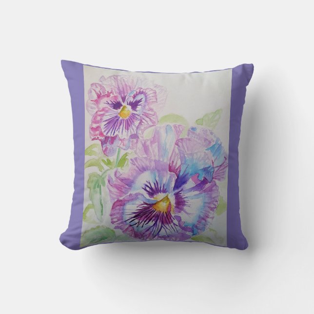 Coussin floral à fleurs violet Pansy (Recto)