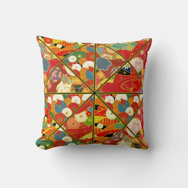 Coussin floral asiatique de kaléidoscope de motifs (Recto)