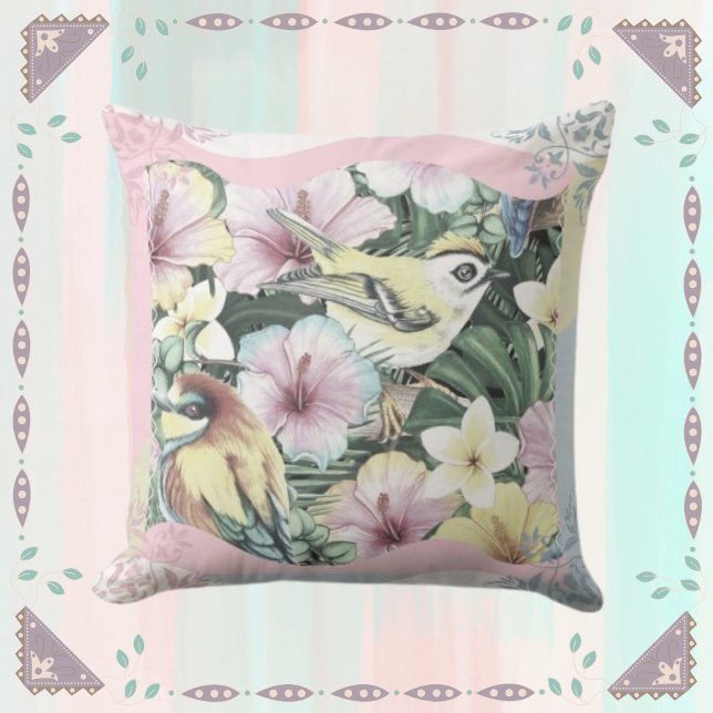 Coussin Floral Birds Pastels (Créateur téléchargé)