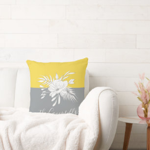 Coussin Floral blanc moderne sur colorbloc Personnalisé