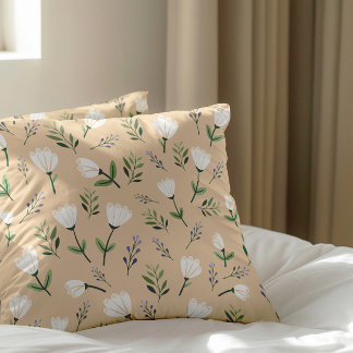Coussin Floral blanc sur vanille Scandinave