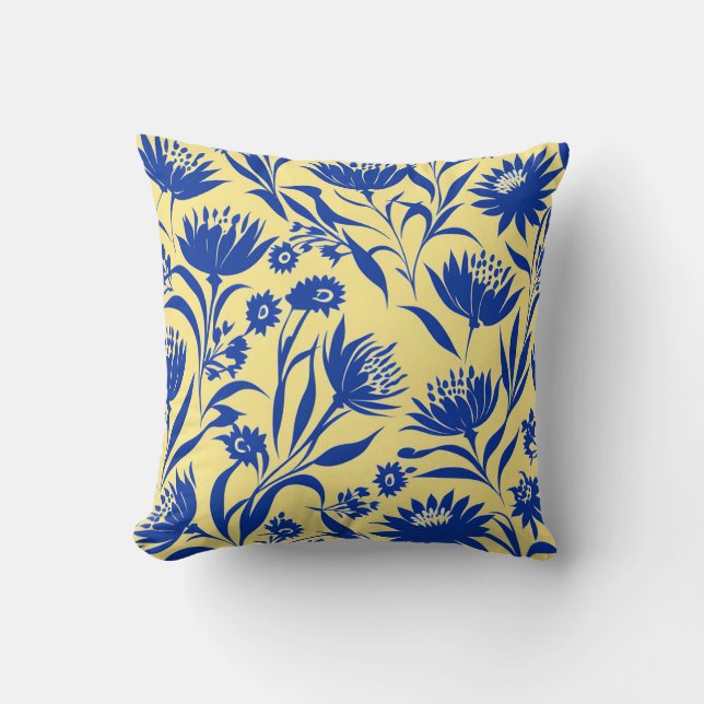 Coussin Floral Bleu De Cornflower Moderne Sur Jaune (Recto)