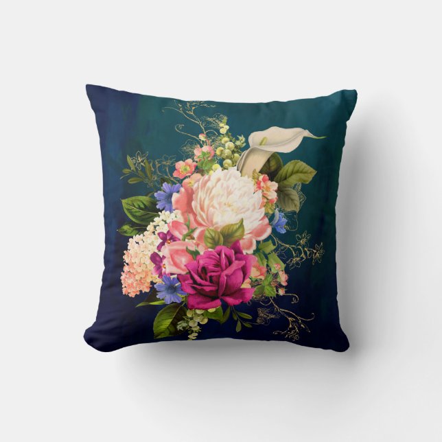 Coussin floral bleu élégant (Recto)