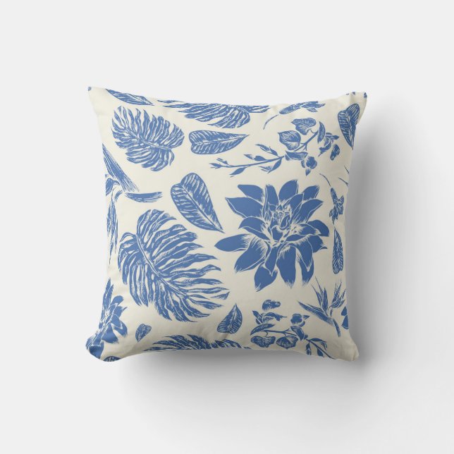 Coussin Floral bleu et blanc (Recto)