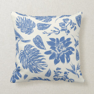 Coussin Floral bleu et blanc