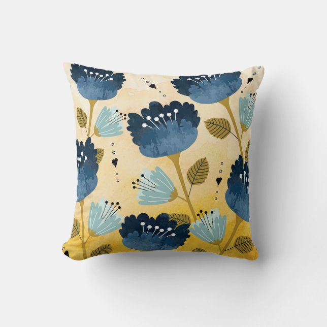 Coussin floral bleu et jaune de motif (Recto)