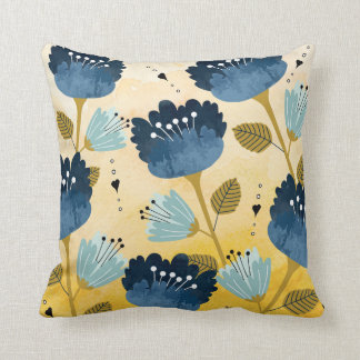 Coussin floral bleu et jaune de motif